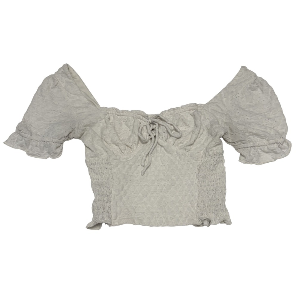 Eyelet Babydoll Puff Sleeve Coquette Feminine Delicate Top Y2K Whimsy Ren Faire